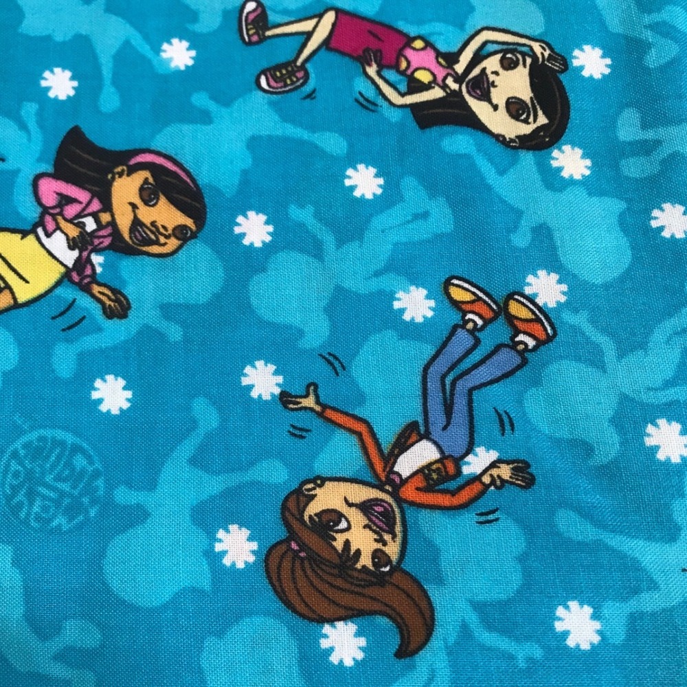 Maya and Miguel Fabric Blue Snowflake Character Print Vintage 2000s